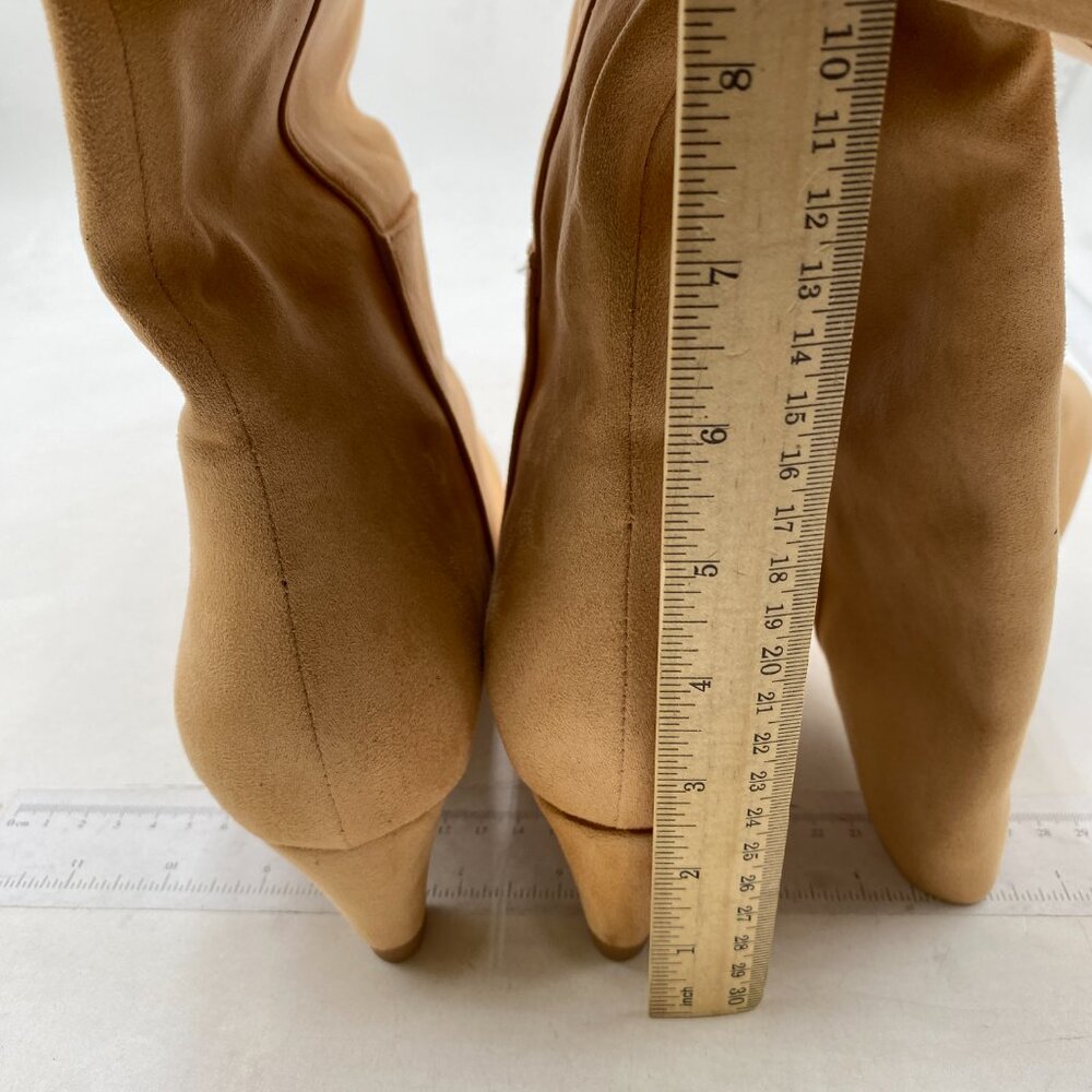 NWT Women Stretchy Knee High Boots Closed Square Toe Low Kitten Heel Nude - Picture 5 of 8